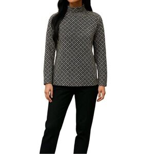 Duluth Trading Mock Neck Blue White Geometric Print Tunic Top Sweater Women Sz M